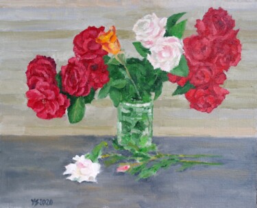 Peinture intitulée "Garden Roses" par Juri Semjonov, Œuvre d'art originale, Huile