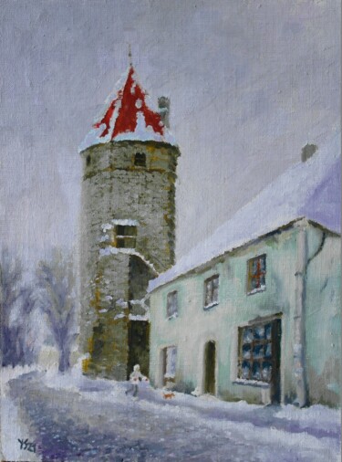 Painting titled "Winter Tallinn 21 -…" by Juri Semjonov, Original Artwork, Oil