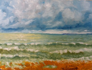Malarstwo zatytułowany „Sea Waves” autorstwa Juri Semjonov, Oryginalna praca, Olej Zamontowany na Karton