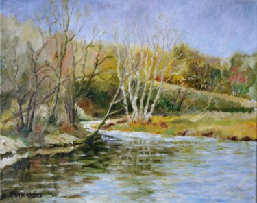 Pittura intitolato "Early Spring River" da Juri Semjonov, Opera d'arte originale, Olio Montato su Telaio per barella in legno