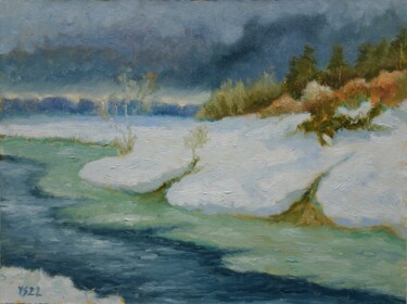 Malerei mit dem Titel "Winter River, origi…" von Juri Semjonov, Original-Kunstwerk, Öl