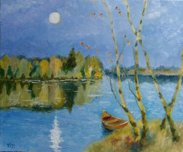 Painting titled "Moonlight Landscape" by Juri Semjonov, Original Artwork, Oil