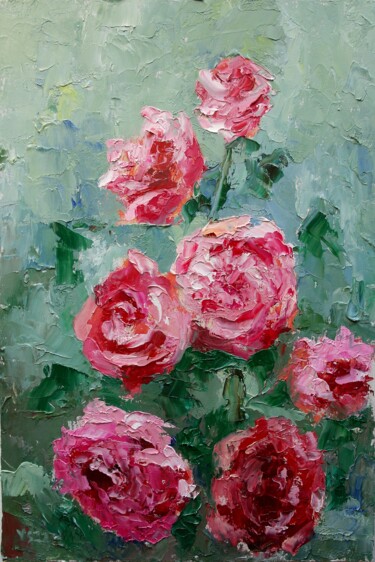 Painting titled "Red Roses" by Juri Semjonov, Original Artwork, Oil Mounted on Cardboard