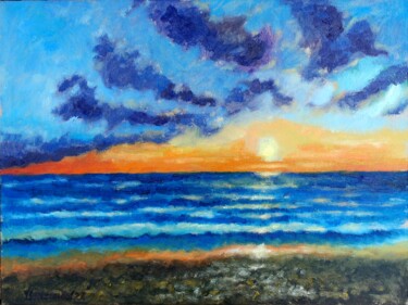 Pittura intitolato "Sunset" da Juri Semjonov, Opera d'arte originale, Olio Montato su Cartone