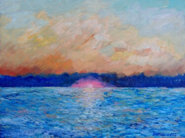 Pittura intitolato "Sunset in Pirita" da Juri Semjonov, Opera d'arte originale, Olio Montato su Cartone