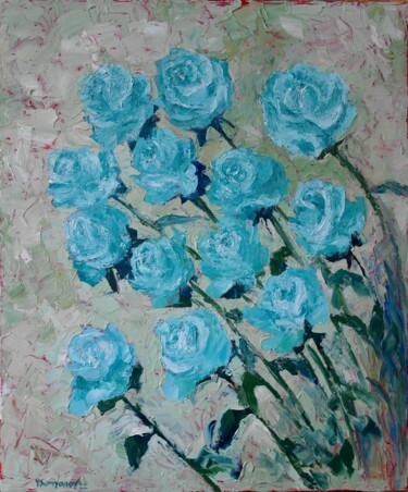 绘画 标题为“Evening Roses” 由Juri Semjonov, 原创艺术品, 油 安装在木质担架架上