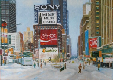 Painting titled "New York, Winter, 1…" by Juri Semjonov, Original Artwork, Oil Mounted on Wood Stretcher frame