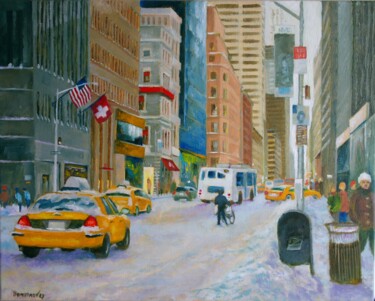 Pittura intitolato "New York, Winter St…" da Juri Semjonov, Opera d'arte originale, Olio Montato su Telaio per barella in le…