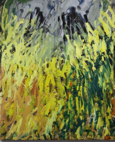 Painting titled "Caught In The Rain…" by Justin Lees, Original Artwork, Oil Mounted on Other rigid panel