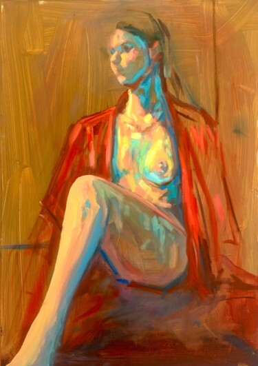 Pittura intitolato "Femme nue vêtue de…" da Justine Lemaire, Opera d'arte originale, Olio