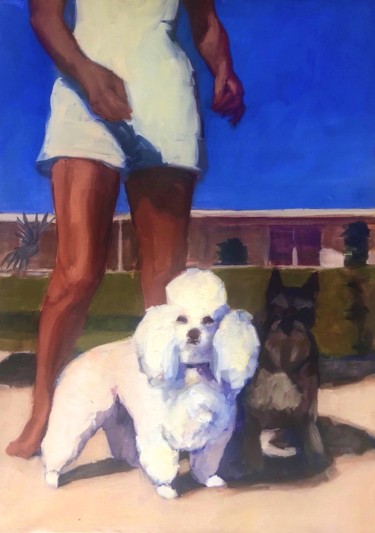 Pittura intitolato "Cotton Dog" da Justine Lemaire, Opera d'arte originale, Olio Montato su Telaio per barella in legno