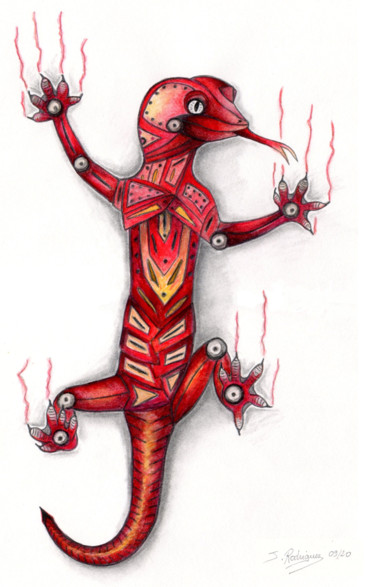 Tekening getiteld "Gecko mécanique tat…" door Justine Rodriguez, Origineel Kunstwerk, Potlood