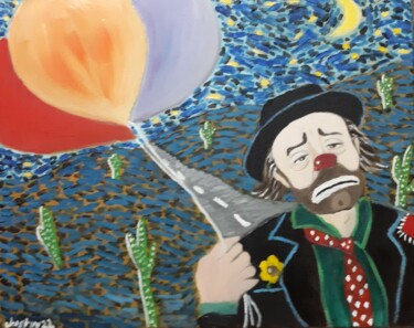 Painting titled "Emmett Kelly lonely…" by Justin Myers, Original Artwork, Oil