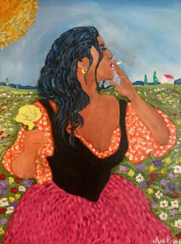 Pintura titulada "Flower girl" por Justin Myers, Obra de arte original, Oleo