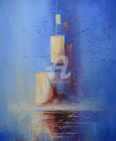 Painting titled ""Mist"" by Justyna Kopania, Original Artwork, Oil Mounted on Wood Stretcher frame