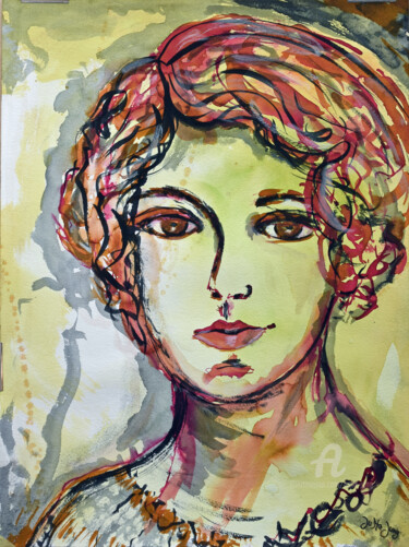 Dibujo titulada "Parisienne" por Jutta Jung, Obra de arte original, Acuarela