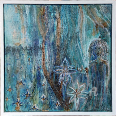 Peinture intitulée "Undine with Waterli…" par Jutta Jung, Œuvre d'art originale, Acrylique Monté sur Châssis en bois