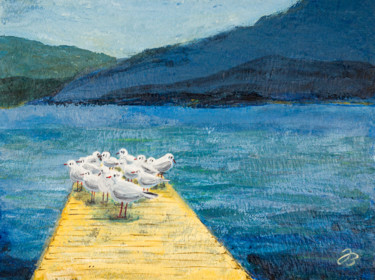 Malerei mit dem Titel "Möven am Mondsee" von Jutta Blühberger, Original-Kunstwerk, Acryl