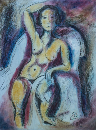 Painting titled "Akt sitzend * Nude…" by Jutta Blühberger, Original Artwork, Pigments