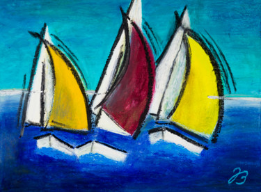 Painting titled "Tanzende Boote * Da…" by Jutta Blühberger, Original Artwork, Pigments