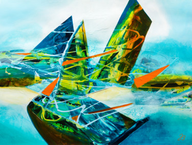 Painting titled "Segelboote * Sailin…" by Jutta Blühberger, Original Artwork, Acrylic
