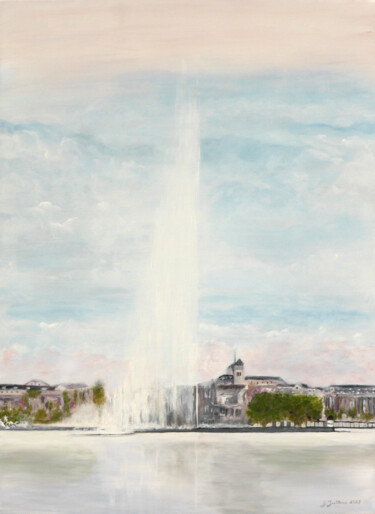 Pintura titulada "Genève en éveil" por Geneviève Juttens-Lambilotte, Obra de arte original, Acrílico