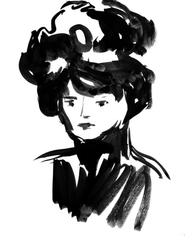 Zeichnungen mit dem Titel "Dame au chapeau" von Philippe Juttens, Original-Kunstwerk, Tinte