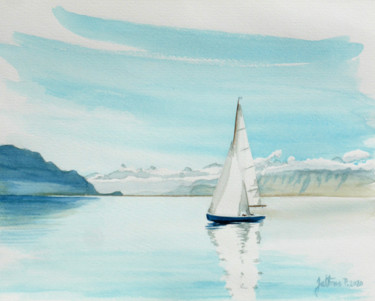 Schilderij getiteld "Voilier sur le Haut…" door Philippe Juttens, Origineel Kunstwerk, Aquarel