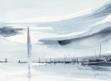 Painting titled "Rade de Genève et j…" by Philippe Juttens, Original Artwork, Watercolor