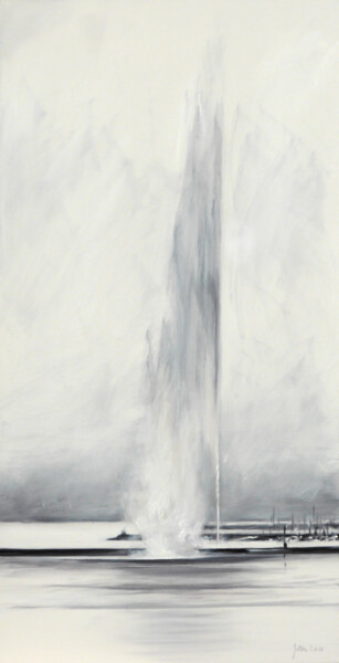 Painting titled "Jet d'eau de Genève…" by Philippe Juttens, Original Artwork, Oil