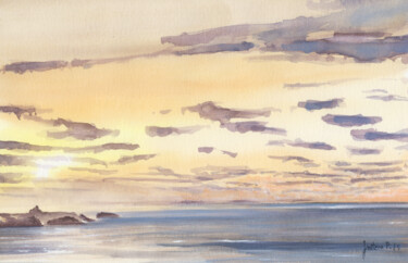 Painting titled "Biarritz, coucher d…" by Philippe Juttens, Original Artwork, Watercolor
