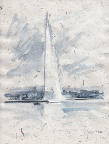 Schilderij getiteld "Jet d'eau de Genève…" door Philippe Juttens, Origineel Kunstwerk, Aquarel