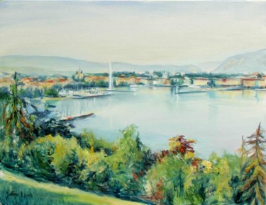 Peinture intitulée "La rade de Genève v…" par Philippe Juttens, Œuvre d'art originale, Huile