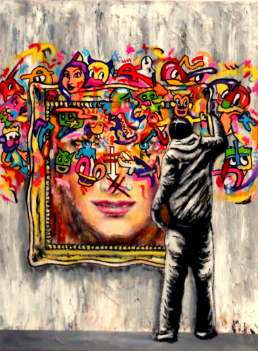 Painting titled "Streetart vs figura…" by Jy Rendo, Original Artwork, Acrylic