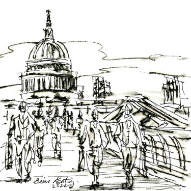 Drawing titled "Millennium Bridge L…" by K-Art, Original Artwork, Ink