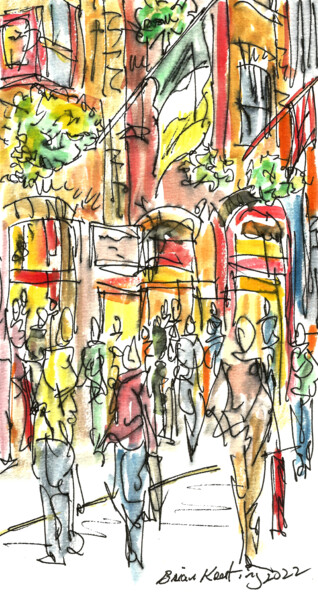 Картина под названием "Temple Bar Square -…" - K-Art, Подлинное произведение искусства, Акварель