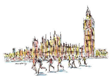 Painting titled "London Marathon" by K-Art, Original Artwork, Watercolor