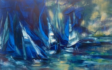 Painting titled "Sailing in Blue" by Khrystyna Kozyuk, Original Artwork, Oil