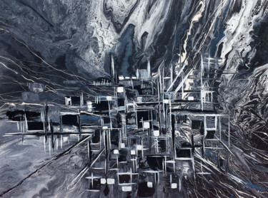 Painting titled "Abstract City" by Khrystyna Kozyuk, Original Artwork