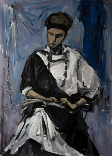 Painting titled "Girl with a book -…" by K.Yastreb, Original Artwork, Gouache