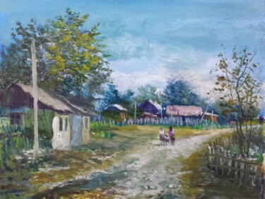 Peinture intitulée "Paysage de village…" par David Kabulashvili, Œuvre d'art originale, Huile