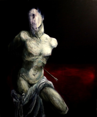 Painting titled "Saint Sebastian" by Kacper Piskorowski, Original Artwork, Oil Mounted on Wood Panel