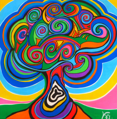 Картина под названием "Beautiful tree" - Kaël, Подлинное произведение искусства, Акрил Установлен на Деревянная рама для нос…