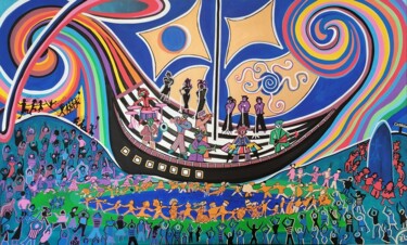 绘画 标题为“Le Festival des Vie…” 由Kaël, 原创艺术品, 丙烯 安装在木质担架架上