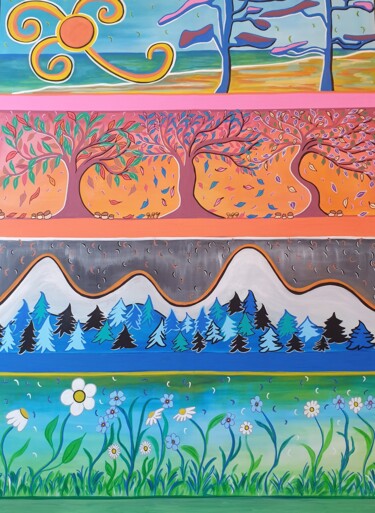 绘画 标题为“Les quatre saisons” 由Kaël, 原创艺术品, 丙烯 安装在木质担架架上
