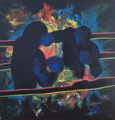 Картина под названием "Combat de boxe" - Kaël, Подлинное произведение искусства, Акрил Установлен на Деревянная рама для нос…