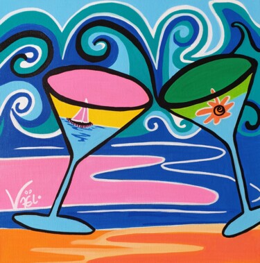 Painting titled "Cocktail plage" by Kaël, Original Artwork, Acrylic Mounted on Wood Stretcher frame