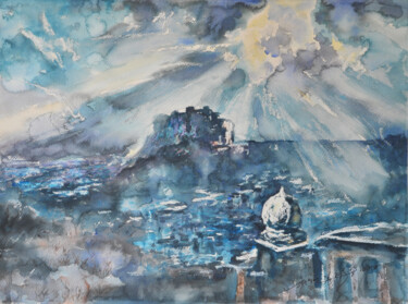 Schilderij getiteld "旅行系列-焦特布尔的云" door Kai Deng, Origineel Kunstwerk, Aquarel