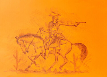 Painting titled ""Rider with a Revol…" by Kairat Zhunus Kairat Zhunus, Original Artwork, Pencil