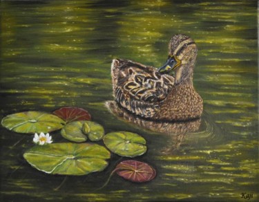 Pittura intitolato "Duck and lily pad" da Kaji, Opera d'arte originale, Altro